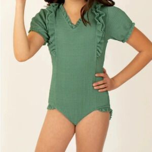 NWT Mia Joy Joyfolie Size 12 Selene Sage green ribbed ruffle One Piece Swimsuit